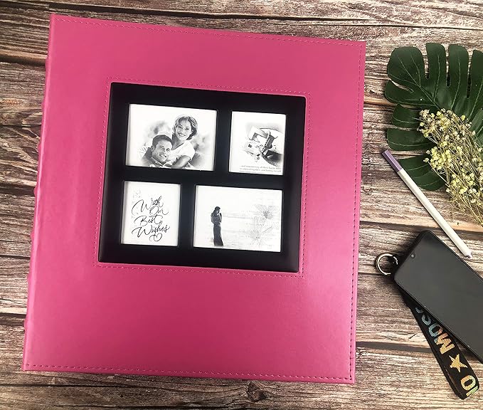 RECUTMS Photo Album 4x6 600 Photos Black Pages Large Capacity Leather Cover Wedding Family Photo Albums Holds 600 Horizontal and Vertical Photos (Pink, 600 pockets)