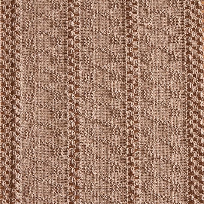 Macrame Style Boho Table Runner, 12x72 Inch Taupe | Woven Boho Table Runner - Image 6