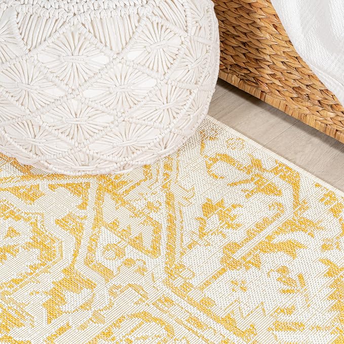 JONATHAN Y Boho Medallion Indoor Outdoor Area Rug 3X5 Cream/Yellow, Estrella - Image 8
