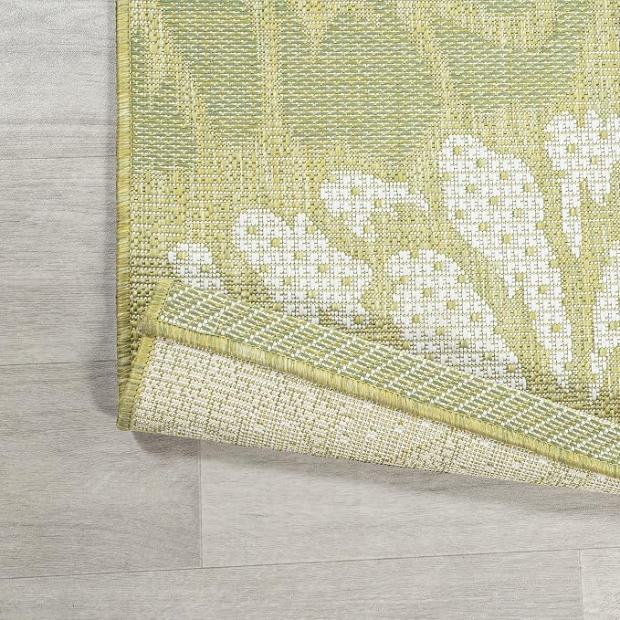 JONATHAN Y Floral Textured Weave Indoor Outdoor Area Rug 3X5 Green/Cream - Image 4