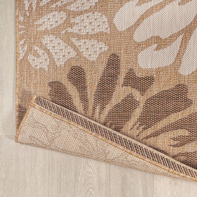 JONATHAN Y Floral Textured Weave Indoor Outdoor Square Area Rug 4X4 Brown/Cream - Image 4
