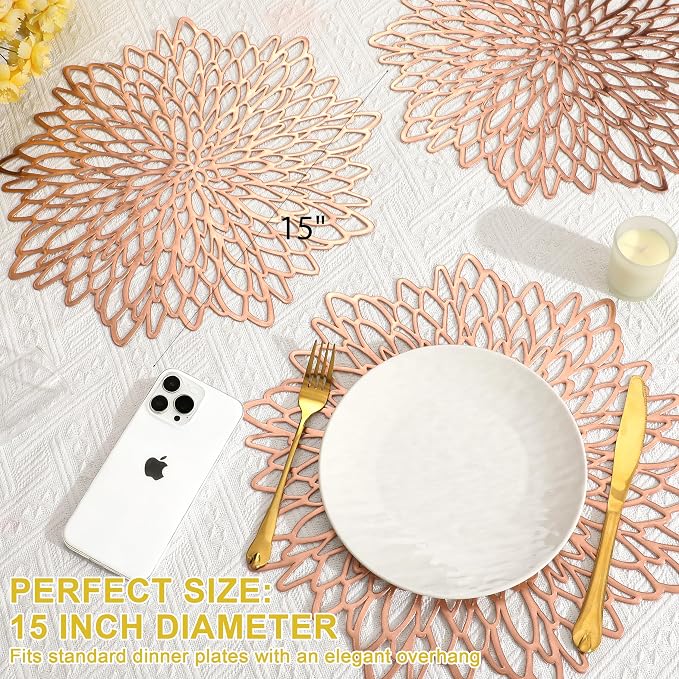 Set of 6 Round Placemats Rose Gold, Heat-Resistant PVC Table Mats - Image 4