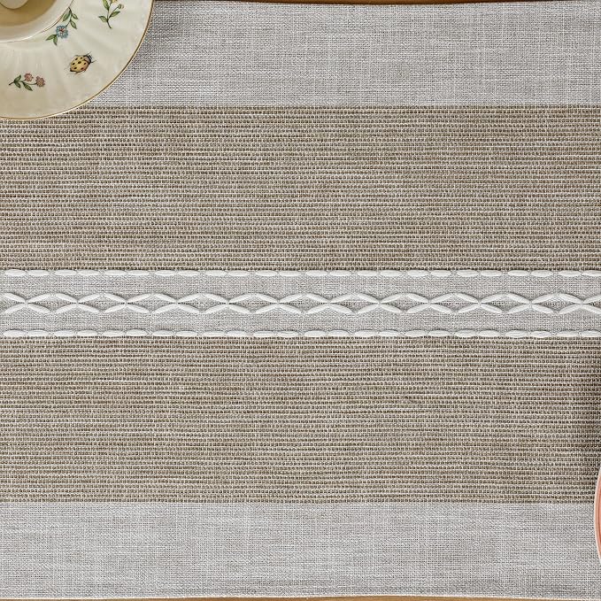 NEWISHER Farmhouse Braided Striped Embroidery Table Runner 108 inches Brown | - Image 5