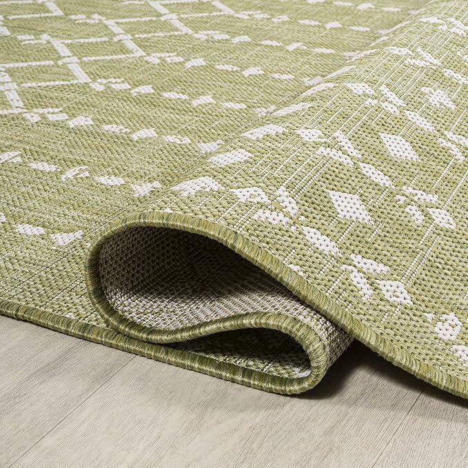 JONATHAN Y Moroccan Geometric Indoor Outdoor Runner Rug 2X8 Light Green/Cream - Image 5