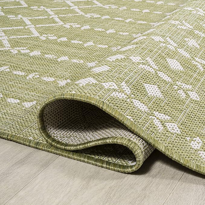JONATHAN Y Moroccan Geometric Indoor Outdoor Runner Rug 2X10 Light Green/Cream - Image 5