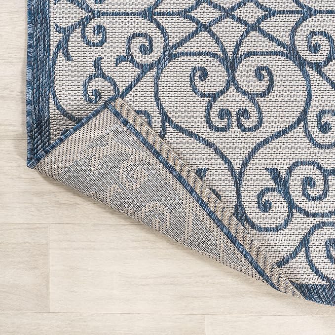 JONATHAN Y Vintage Filigree Indoor Outdoor Area Rug 9X12 Blue/Cream, Madrid - Image 4