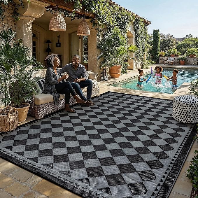 HUGEAR Outdoor Waterproof Rug 9'x12' Plastic Straw Rugs Washable Reversible by HUGEAR