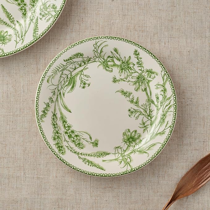Bico Green Garden Toile De Jouy Salad Plates Set of 4, 8.75 Inch Ceramic - Image 3