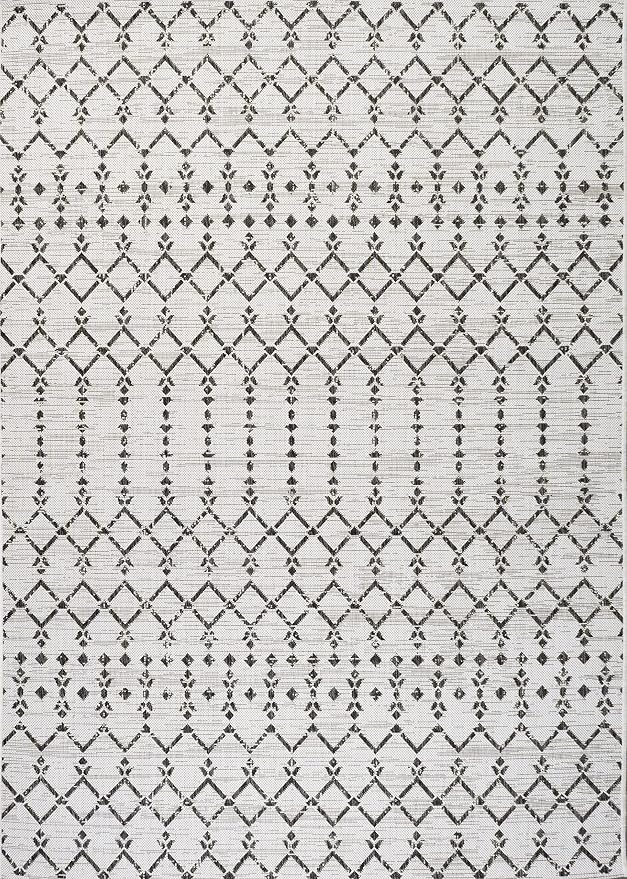 JONATHAN Y Moroccan Geometric Indoor Outdoor Area Rug 5X8 Cream/Black, Ourika - Image 9