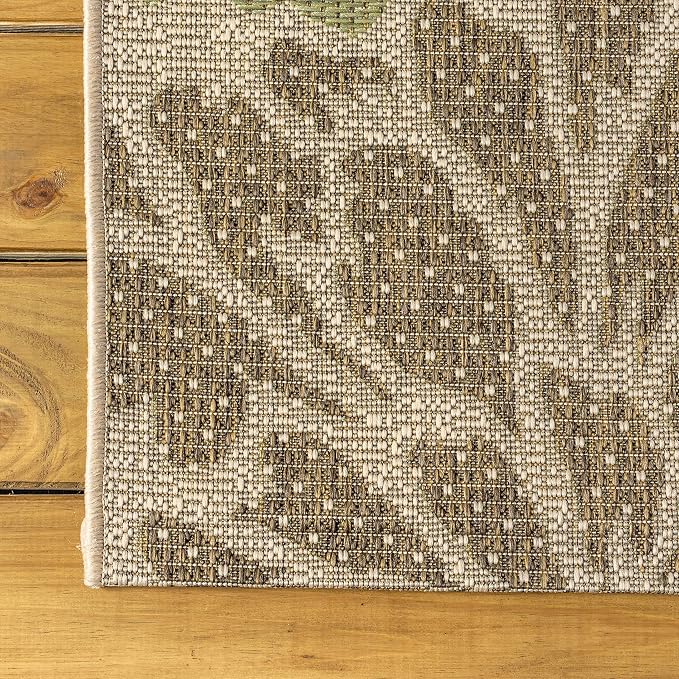 JONATHAN Y Floral Textured Weave Indoor Outdoor Area Rug 4X6 Sage/Brown - Image 5