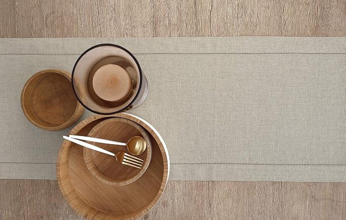 Solino Home 100% Pure Linen Table Runner Natural Hemstitch, 14 x 120 in | - Image 3