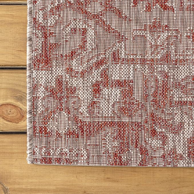 JONATHAN Y Boho Medallion Indoor Outdoor Square Area Rug 8X8 Red/Taupe - Image 6