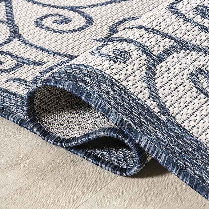 JONATHAN Y Vintage Filigree Indoor Outdoor Area Rug 9X12 Blue/Cream, Madrid - Image 5