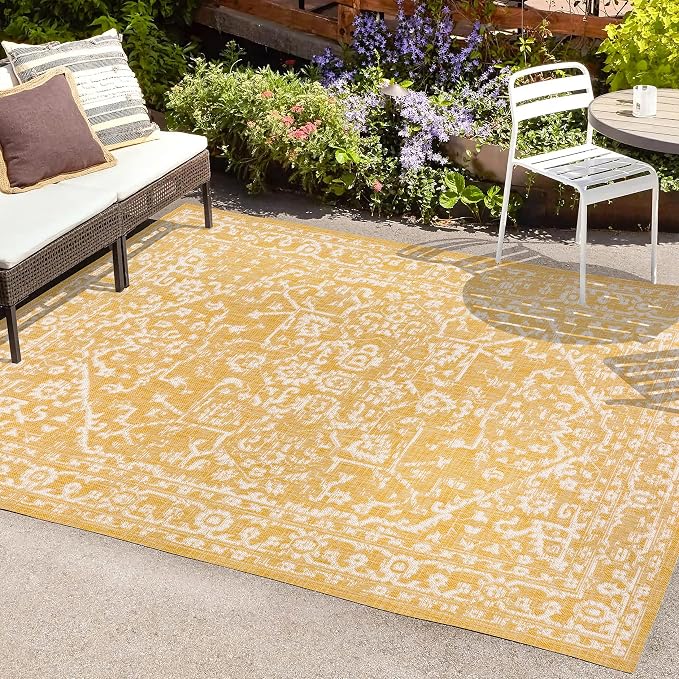 JONATHAN Y Boho Medallion Indoor Outdoor Area Rug 9X12 Yellow/Cream, Malta - Image 4