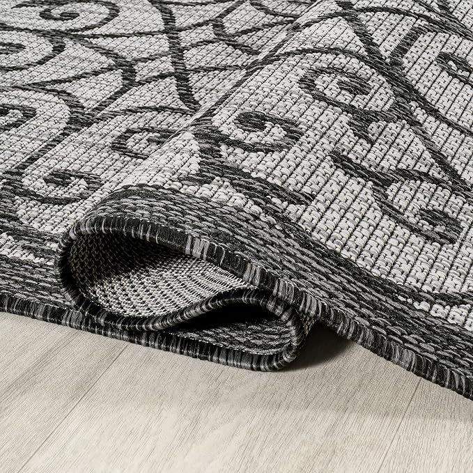 JONATHAN Y Vintage Filigree Indoor Outdoor Area Rug 6X9 Light Gray/Black - Image 5