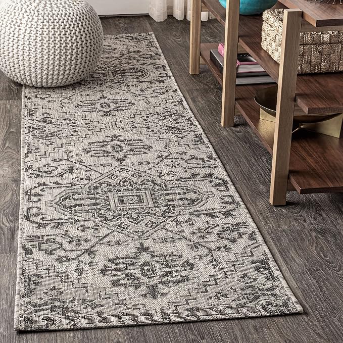 JONATHAN Y Boho Medallion Indoor Outdoor Runner Rug 2X10 Black/Gray, Estrella by JONATHANY