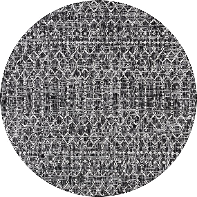 JONATHAN Y Moroccan Geometric Indoor Outdoor Round Area Rug 8 Ft Black/Gray - Image 9