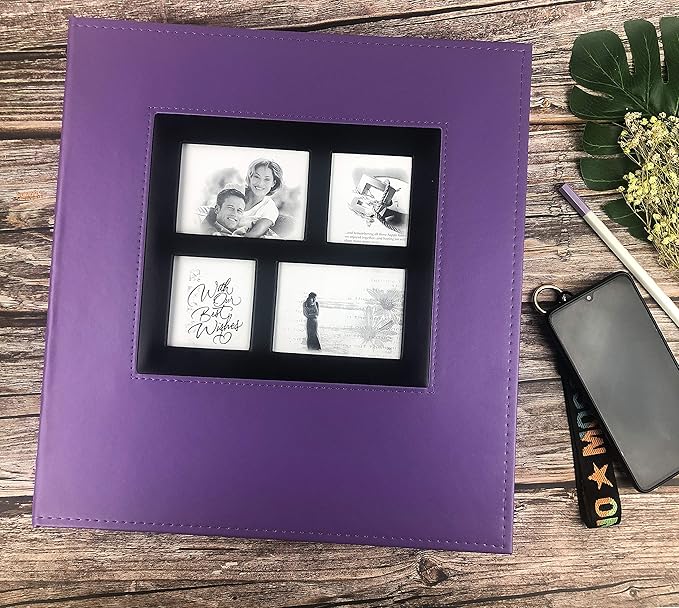 RECUTMS Photo Album 4x6 600 Photos Black Pages Large Capacity Leather Cover Wedding Family Photo Albums Holds 600 Horizontal and Vertical Photos (Purple, 600 pockets)