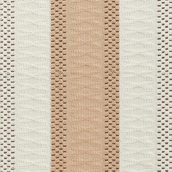 Macrame Style Bicolor Stitching Table Runner 14x108in Beige | Woven Boho Table - Image 6