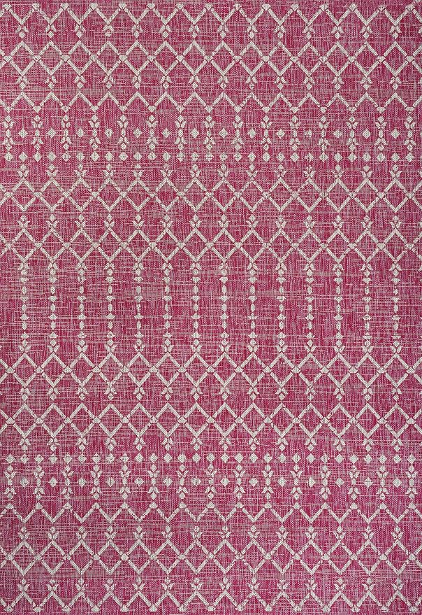JONATHAN Y Moroccan Geometric Indoor Outdoor Area Rug 5X8 Fuchsia/Light Gray - Image 9