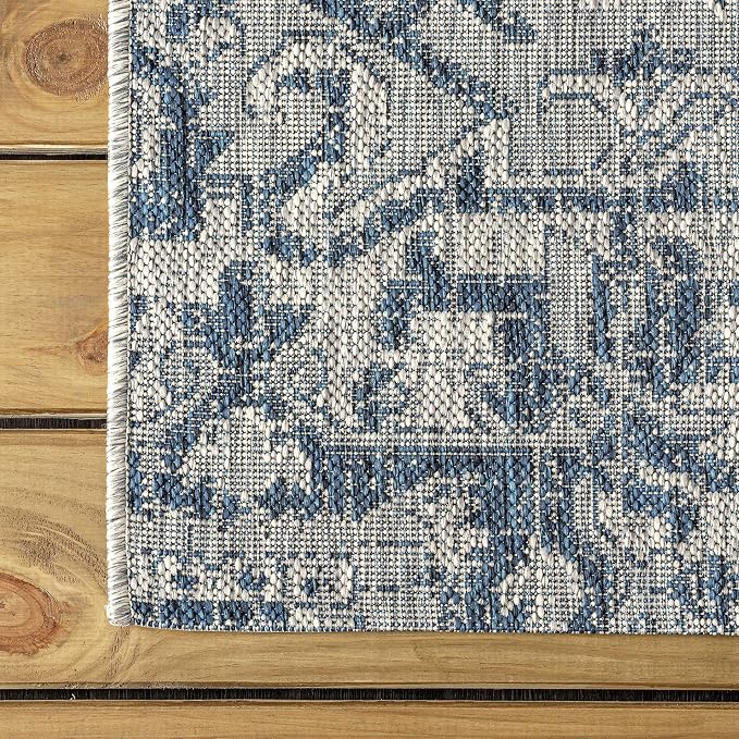 JONATHAN Y Boho Medallion Indoor Outdoor Round Area Rug 5 Ft Navy/Gray - Image 7