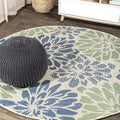 JONATHAN Y Floral Textured Weave Indoor Outdoor Round Area Rug 6 Ft Navy/Green by JONATHANY