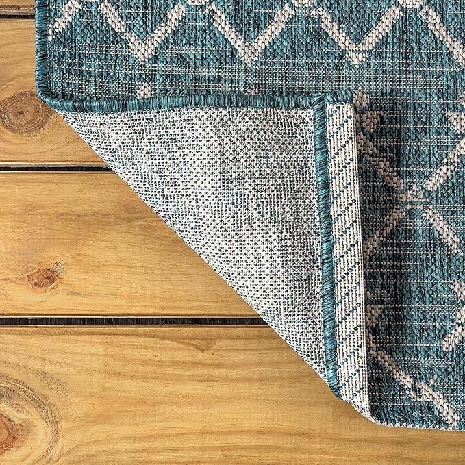 JONATHAN Y Moroccan Geometric Indoor Outdoor Square Area Rug 3X3 Teal/Gray - Image 4