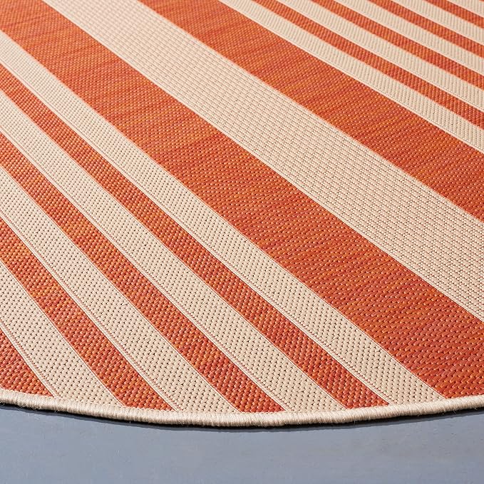 SAFAVIEH Courtyard Collection 4' Round Terracotta/Beige CY6062 Stripe Indoor/ - Image 4