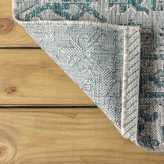 JONATHAN Y Boho Medallion Indoor Outdoor Octagon Area Rug 5 Ft Teal/Gray - Image 5