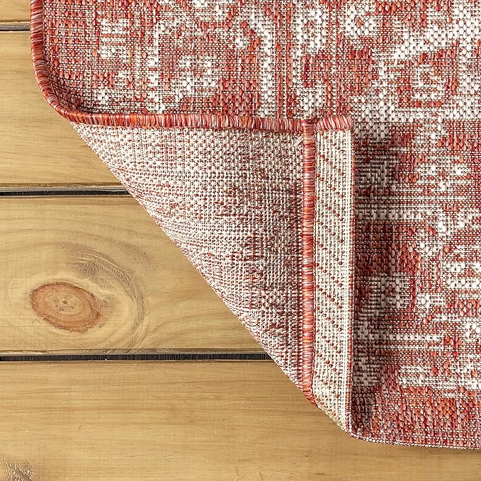 JONATHAN Y Boho Medallion Indoor Outdoor Round Area Rug 6 Ft Red/Taupe - Image 4