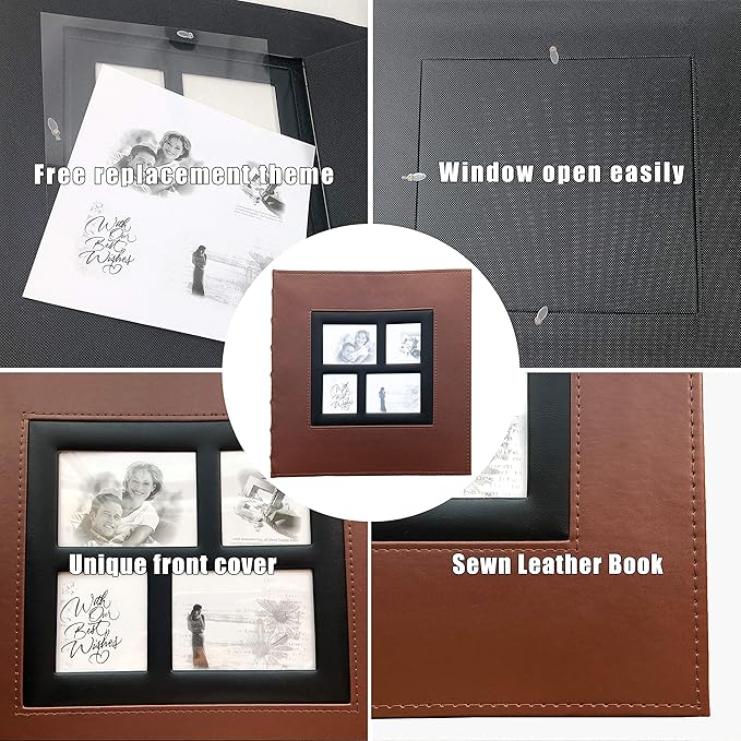 RECUTMS Photo Album 600 Pockets,Sewn Bonded Black Leather Book Pockets Hardcover Photo Frame 4x6 Photos Anniversary Baby Vacation Album (Brown)
