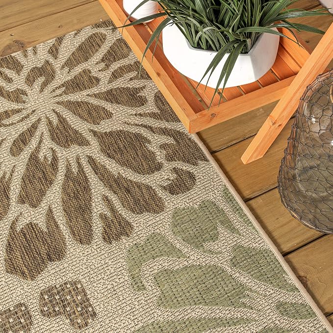 JONATHAN Y Floral Textured Weave Indoor Outdoor Area Rug 3X5 Sage/Brown - Image 7