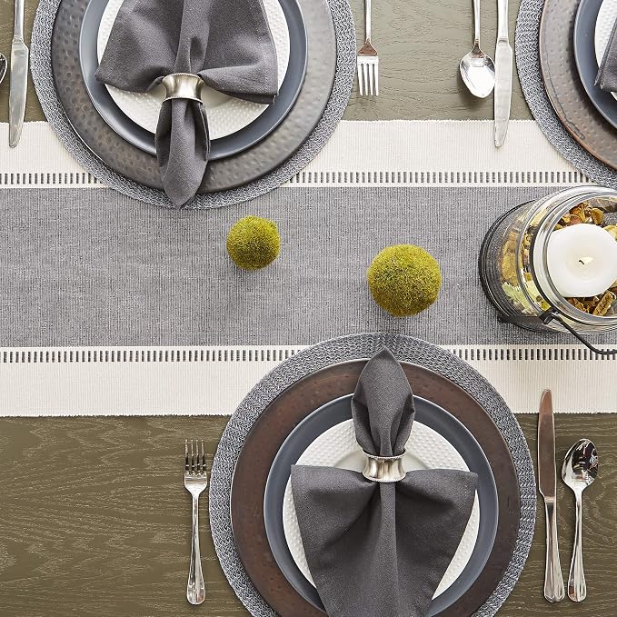 DII Dobby Stripe Table Runner, Mineral Gray & Cream Background | Woven - Image 8