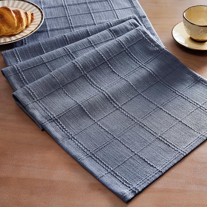 Linen Checked Farmhouse Table Runner, 13x72 Inches Blue | Raised Grid Design by ZEEMARTONLINE