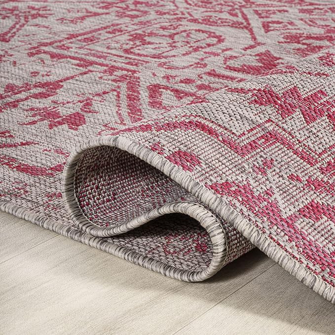 JONATHAN Y Boho Medallion Indoor Outdoor Area Rug 4X6 Light Gray/Fuchsia - Image 5
