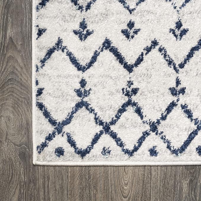JONATHAN Y Boho Vintage Diamond Cream/Navy Indoor Area Rug 8X10 ft, Moroccan - Image 8