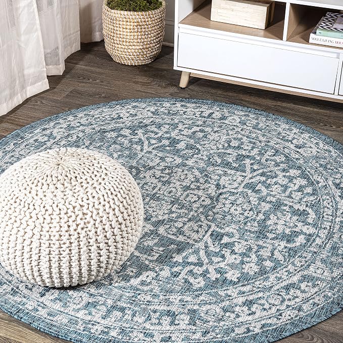JONATHAN Y Boho Medallion Indoor Outdoor Round Area Rug 6 Ft Teal/Gray by JONATHANY