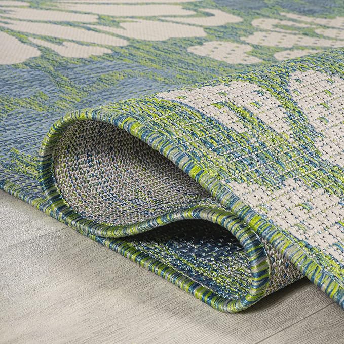 JONATHAN Y Floral Textured Weave Indoor Outdoor Round Area Rug 4 Ft Cream/Green - Image 3