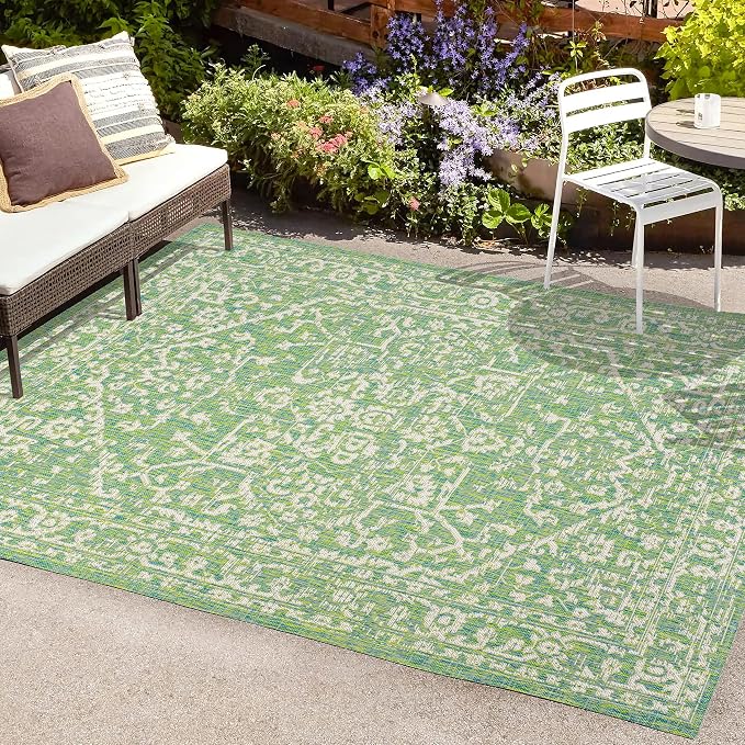 JONATHAN Y Boho Medallion Indoor Outdoor Area Rug 5X8 Cream/Green, Malta - Image 4