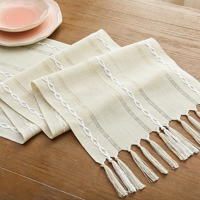Hemstitched Farmhouse Table Runner, Cotton Linen Table Runners 108 Inches Long - Image 7