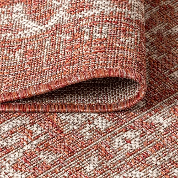 JONATHAN Y Boho Medallion Indoor Outdoor Round Area Rug 6 Ft Red/Taupe - Image 3
