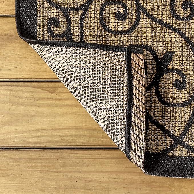 JONATHAN Y Vintage Filigree Indoor Outdoor Round Area Rug 3 Ft Black/Khaki - Image 6