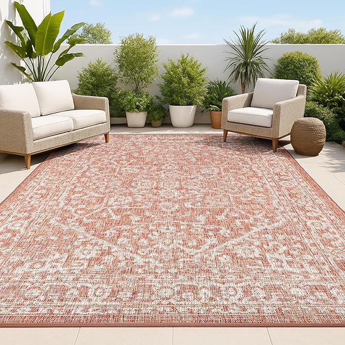 JONATHAN Y Boho Medallion Indoor Outdoor Area Rug 8X10 Red/Taupe, Malta by JONATHANY