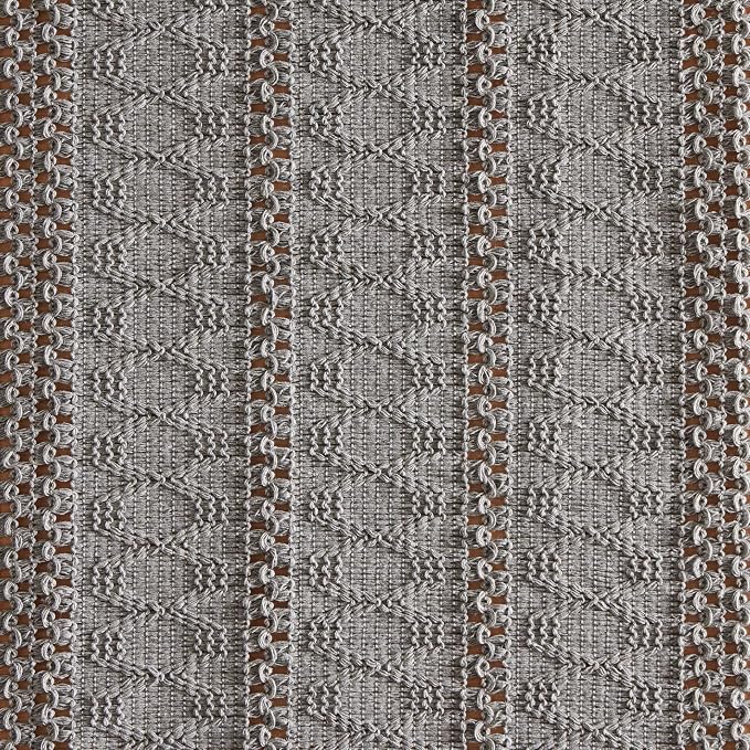 Macrame Style Boho Table Runner, 12x90 Inch Grey | Woven Boho Table Runner - Image 6