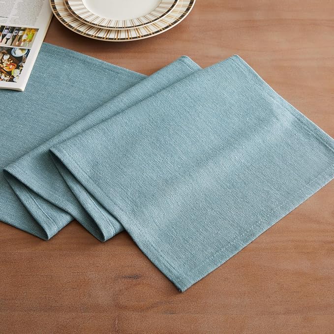 Rustic Cotton Linen Table Runner, 13x108 Inches River Blue | Farmhouse Style - Image 2