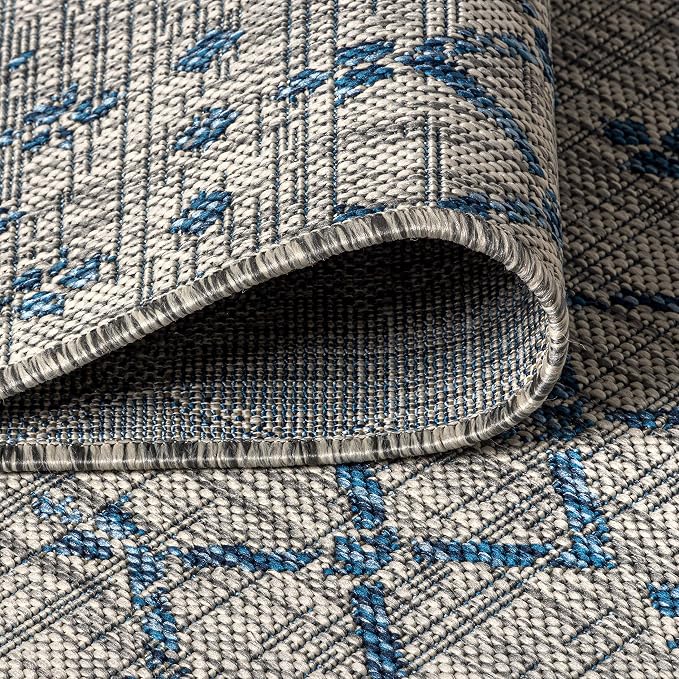JONATHAN Y Moroccan Geometric Indoor Outdoor Runner Rug 2X14 Light Gray/Navy - Image 5