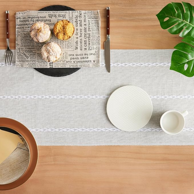 Braided Farmhouse Table Runner, Braided Light Grey 13x36 Inch, Cotton Linen - Image 4