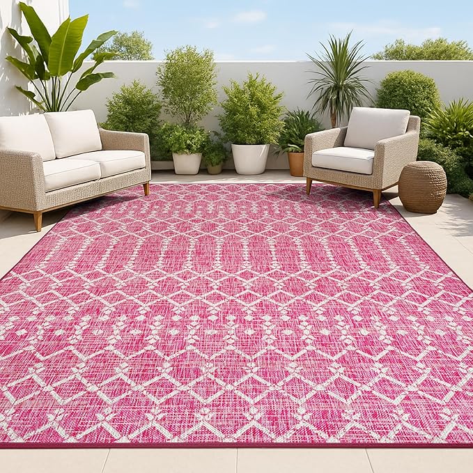 JONATHAN Y Moroccan Geometric Indoor Outdoor Area Rug 9X12 Fuchsia/Light Gray by JONATHANY