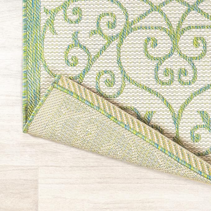 JONATHAN Y Vintage Filigree Indoor Outdoor Area Rug 4X6 Cream/Green, Madrid - Image 5