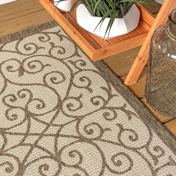 JONATHAN Y Vintage Filigree Indoor Outdoor Round Area Rug 8 Ft Beige/Brown - Image 8
